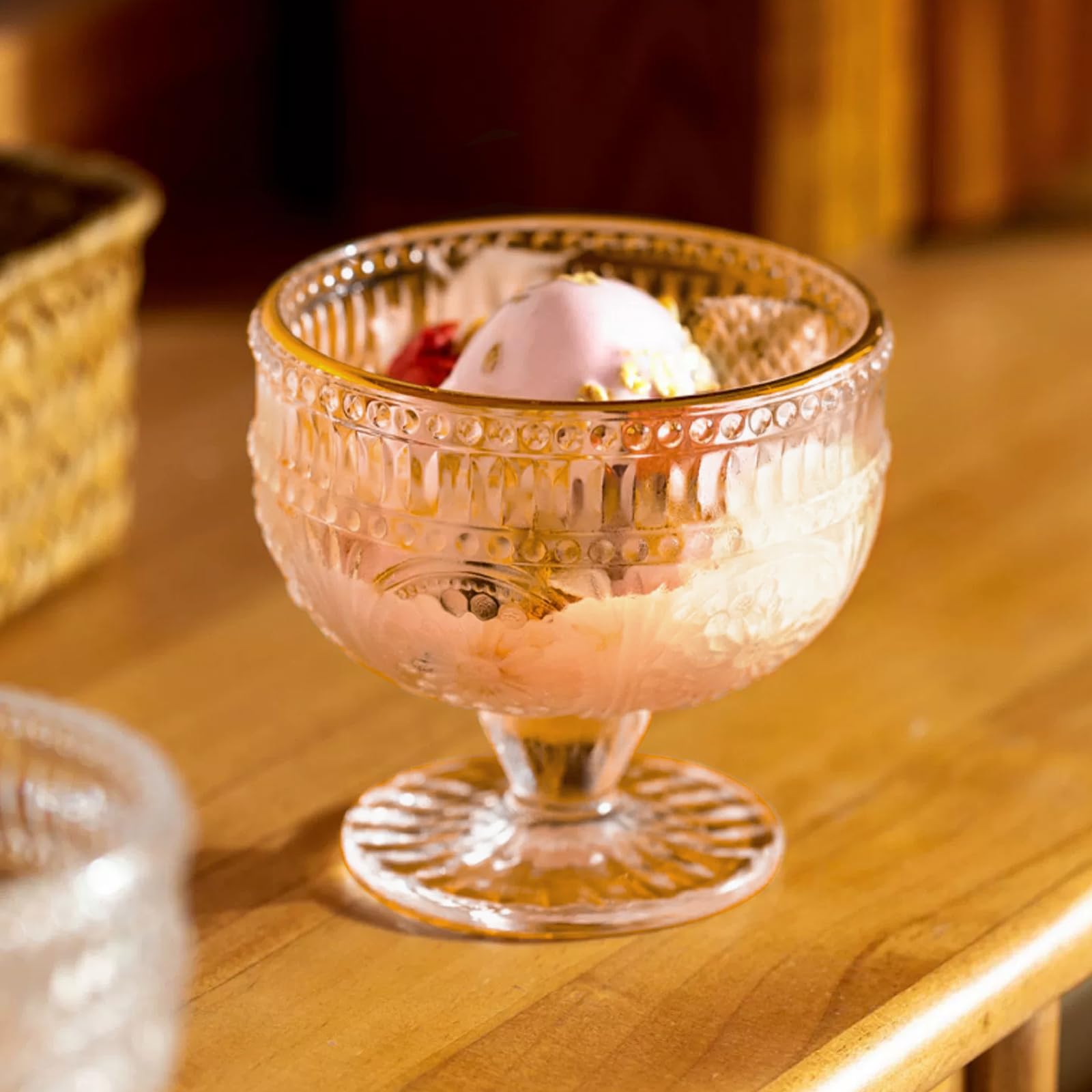 ABuff 4 Pack Glass Ice Cream Bowls, 10 oz Vintage Glass Dessert